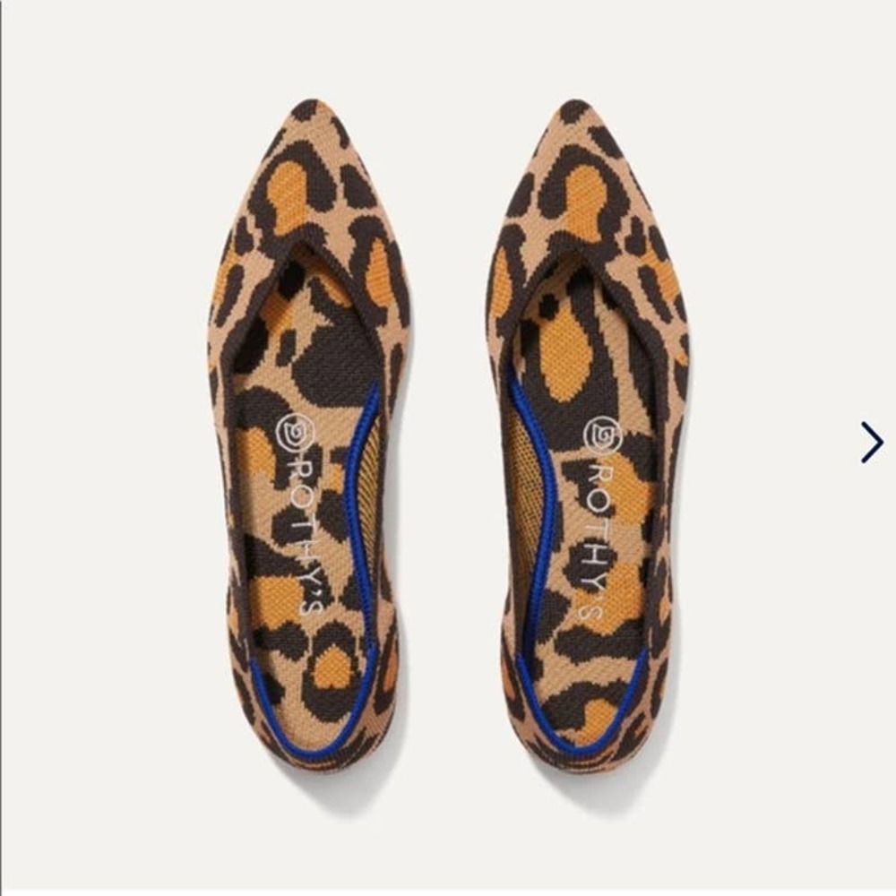 Rothy's The Point Big Cat Flats Pointed Toe Leopard Print Sz 7